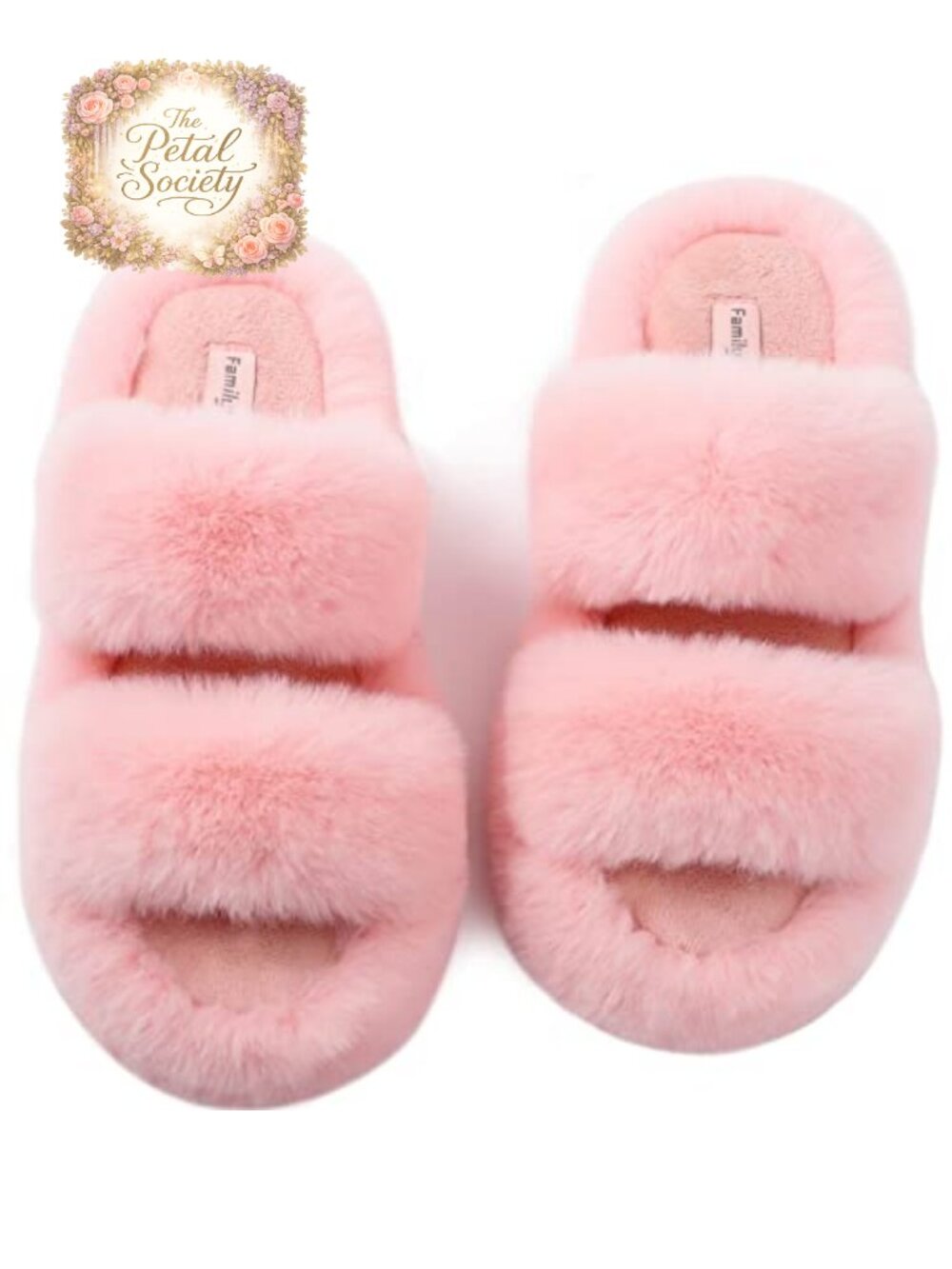 Fuzzy Faux Fur Slide Slippers Open Toe Two Band Memory Foam